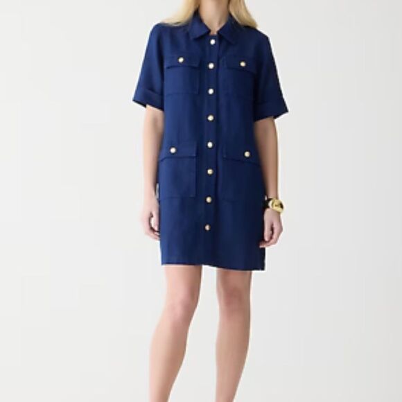NWT J.CREW $168 Gamine shirtdress in linen, Dark Evening-Navy -Sz 00 - Picture 3 of 11